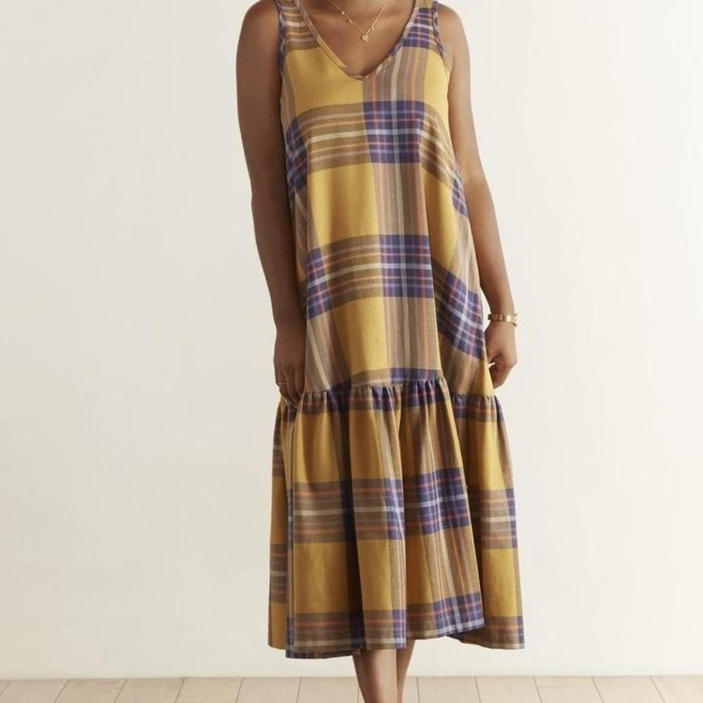 Plaid Sleeveless Dress in Yellow